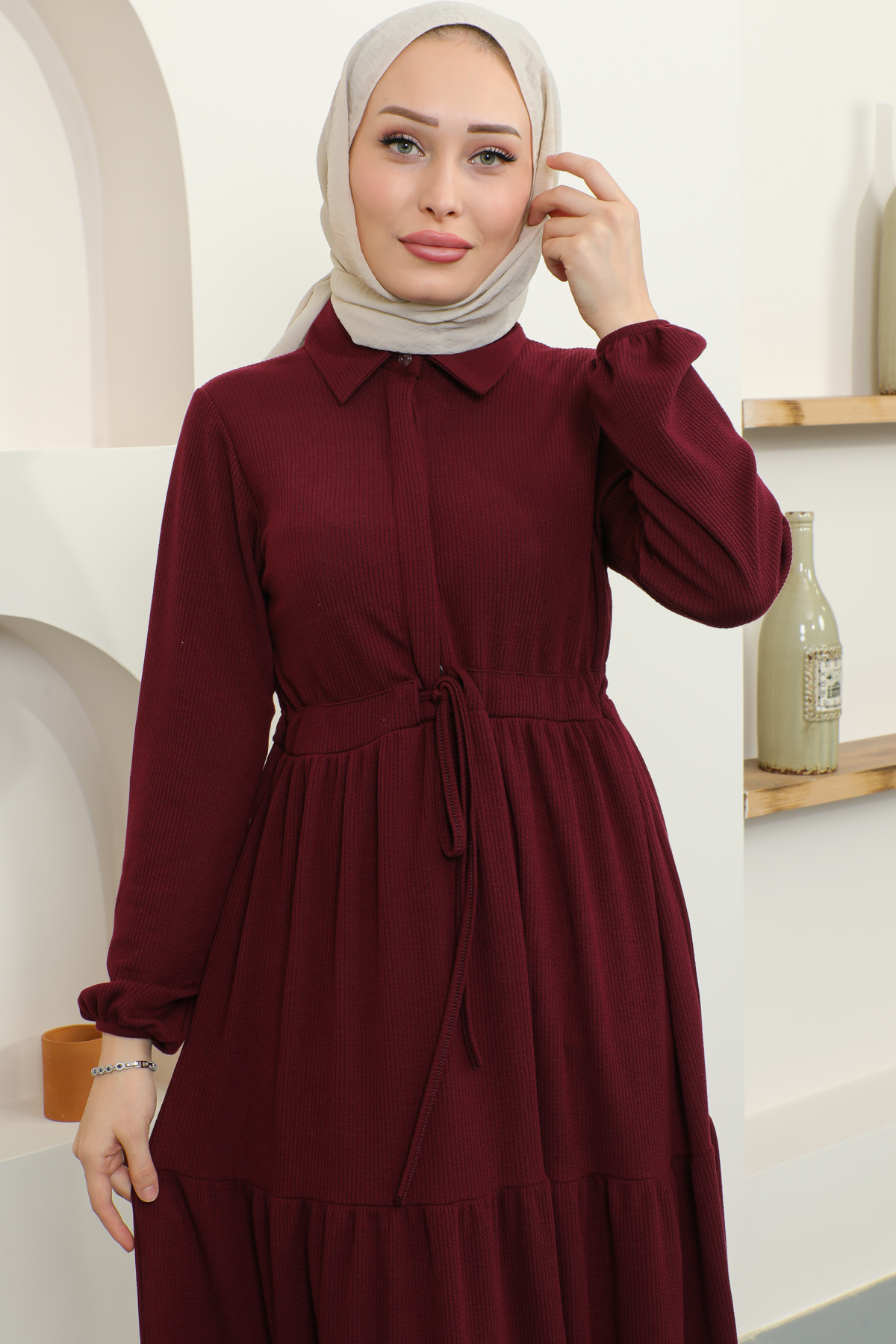 Fitilli Burgu Tünelli Elbise Bordo 2322 Fitilli Burgu Tünelli Elbise Bordo 2322