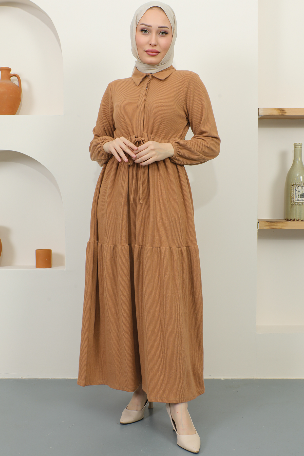 Fitilli Burgu Tünelli Elbise Camel 2322 Fitilli Burgu Tünelli Elbise Camel 2322