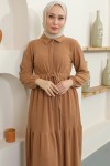 Fitilli Burgu Tünelli Elbise Camel 2322 Fitilli Burgu Tünelli Elbise Camel 2322