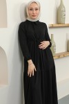  Fitilli Burgu Tünelli Elbise Siyah 2322