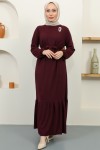 Burgu Broşlu Elbise Bordo 2218 Burgu Broşlu Elbise Bordo 2218