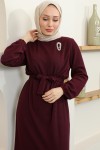 Burgu Broşlu Elbise Bordo 2218 Burgu Broşlu Elbise Bordo 2218