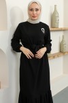  Burgu Broşlu Elbise Siyah 2218