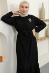  Burgu Broşlu Elbise Siyah 2218