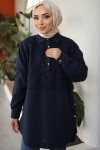 Desenli İnci Düğmeli Gömlek Lacivert 61640 Desenli İnci Düğmeli Gömlek Lacivert 61640