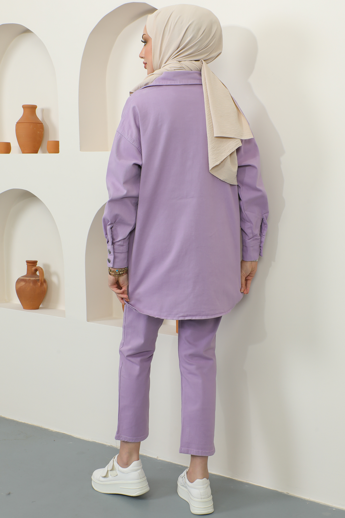 Ceket Pantolon Tesettür İkili Kot Takım Lila 8175 Ceket Pantolon Tesettür İkili Kot Takım Lila 8175