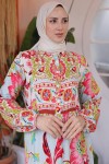 Çiçek Desenli Viskon Elbise Nar Çiçeği 12002 Çiçek Desenli Viskon Elbise Nar Çiçeği 12002