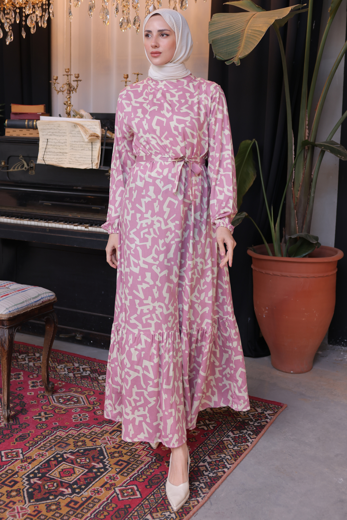 Desenli Elbise Pembe 12005 Desenli Elbise Pembe 12005