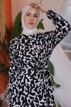 Desenli Elbise Siyah 12005