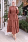  Fırfırlı Elbise Taba 6814