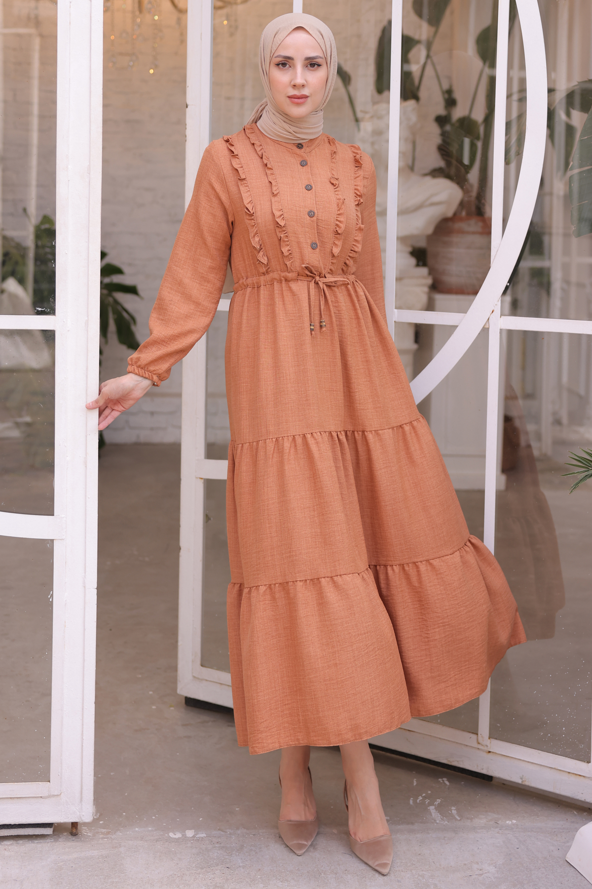 Fırfırlı Elbise Tarçın 6814 Fırfırlı Elbise Tarçın 6814