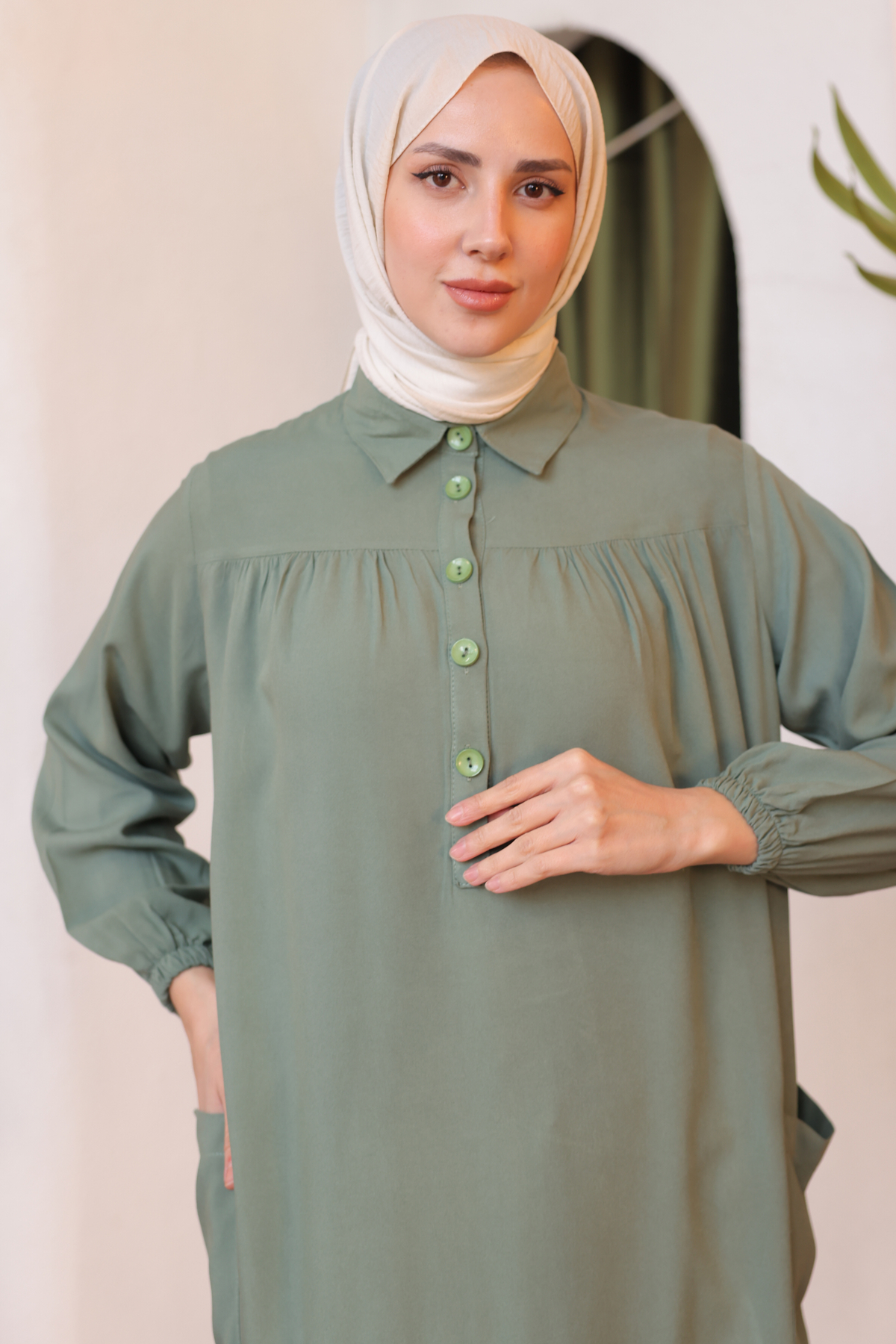 Yanları Yırtmaç Robalı Tam Boy Tunik Çağla 8222 Yanları Yırtmaç Robalı Tam Boy Tunik Çağla 8222