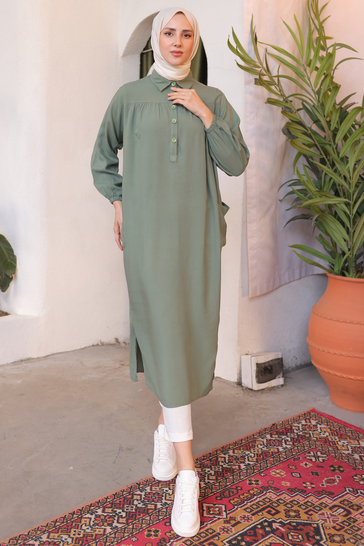 Yanları Yırtmaç Robalı Tam Boy Tunik Çağla 8222 Yanları Yırtmaç Robalı Tam Boy Tunik Çağla 8222
