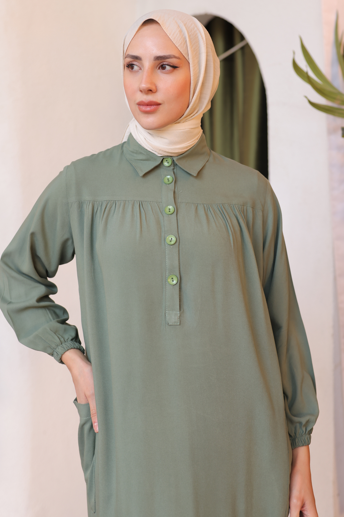 Yanları Yırtmaç Robalı Tam Boy Tunik Çağla 8222 Yanları Yırtmaç Robalı Tam Boy Tunik Çağla 8222