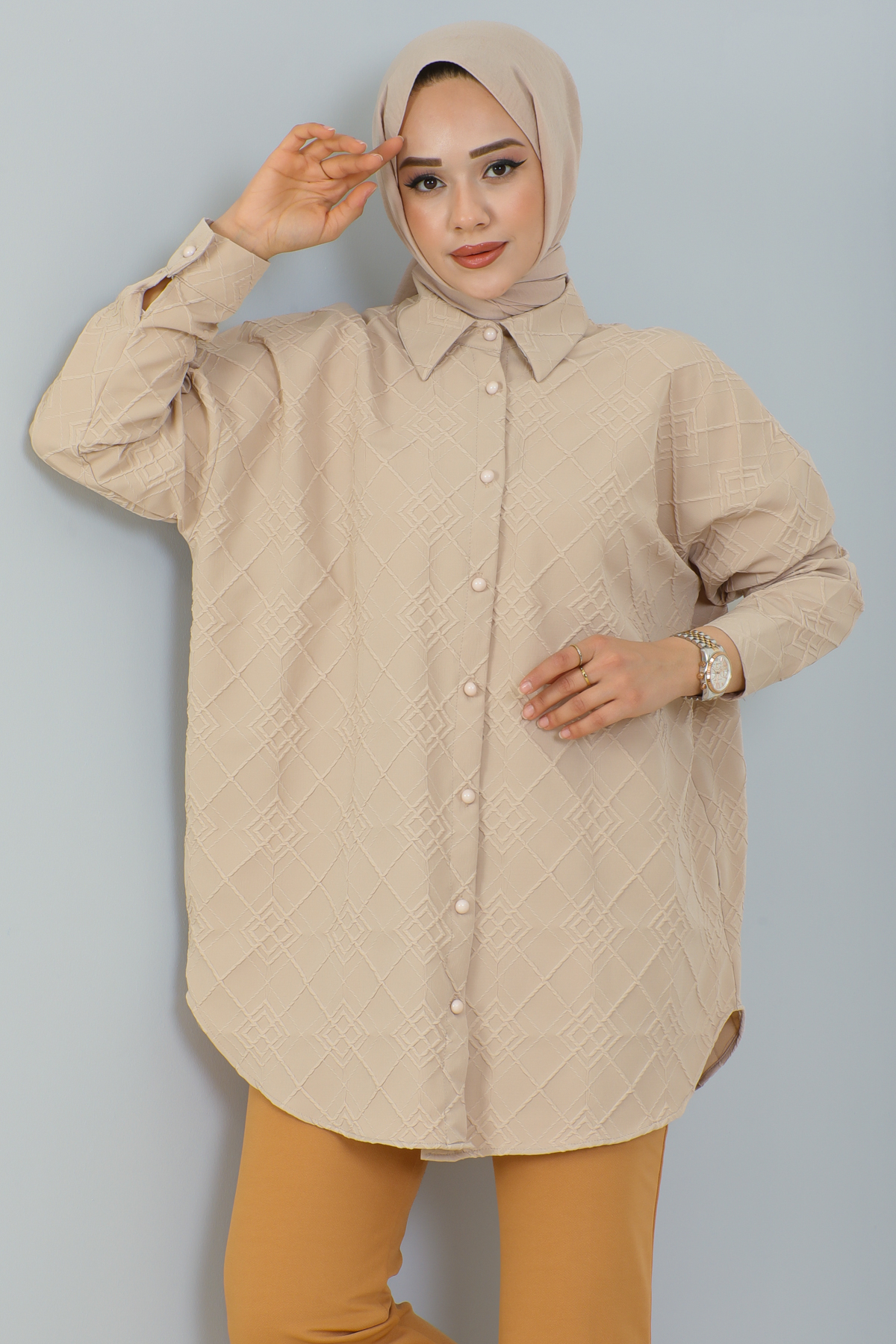 Kabartma Desen Gömlek Krem 3902 Kabartma Desen Gömlek Krem 3902
