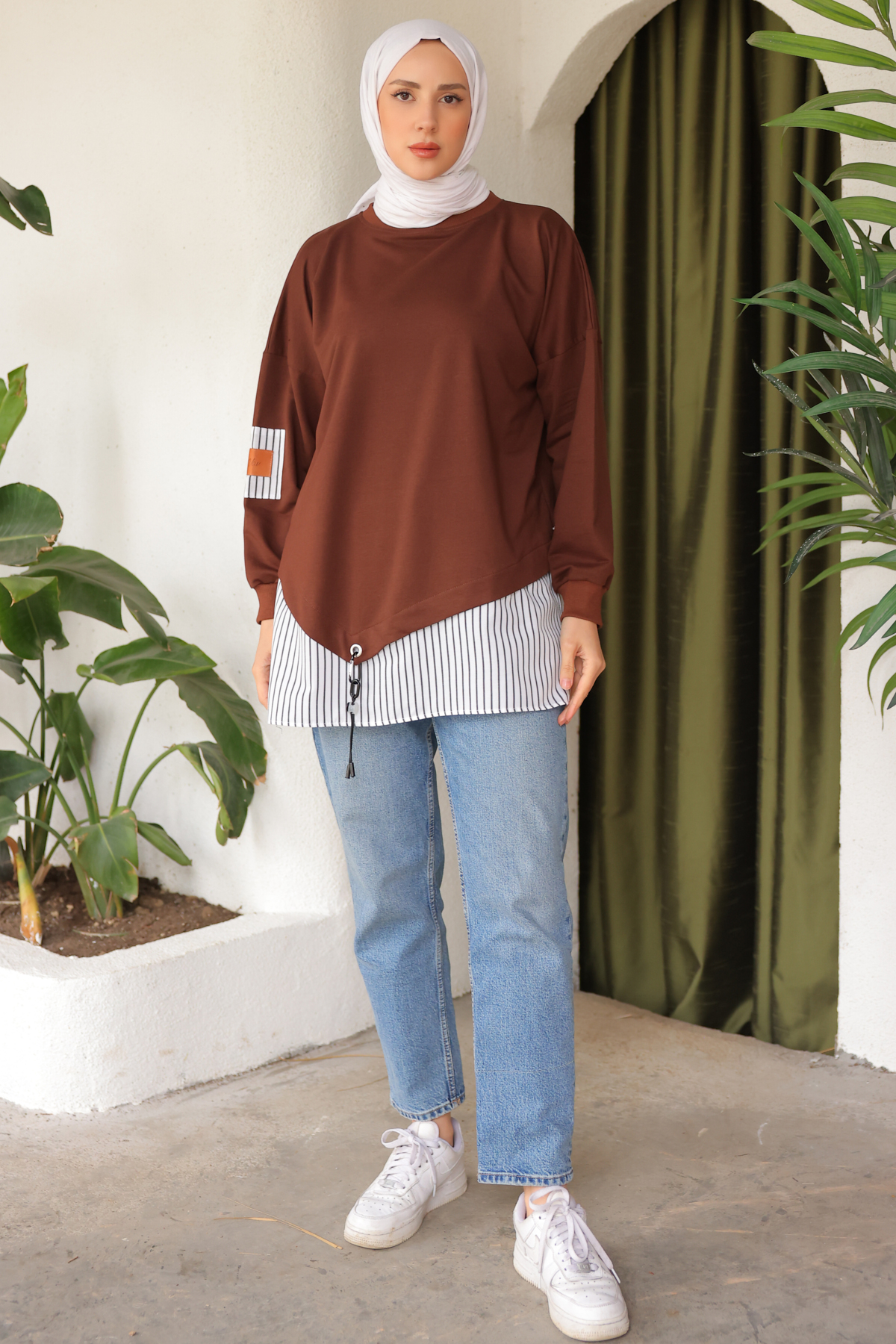Eteği Çizgili Sweat Kahverengi 4117 Eteği Çizgili Sweat Kahverengi 4117