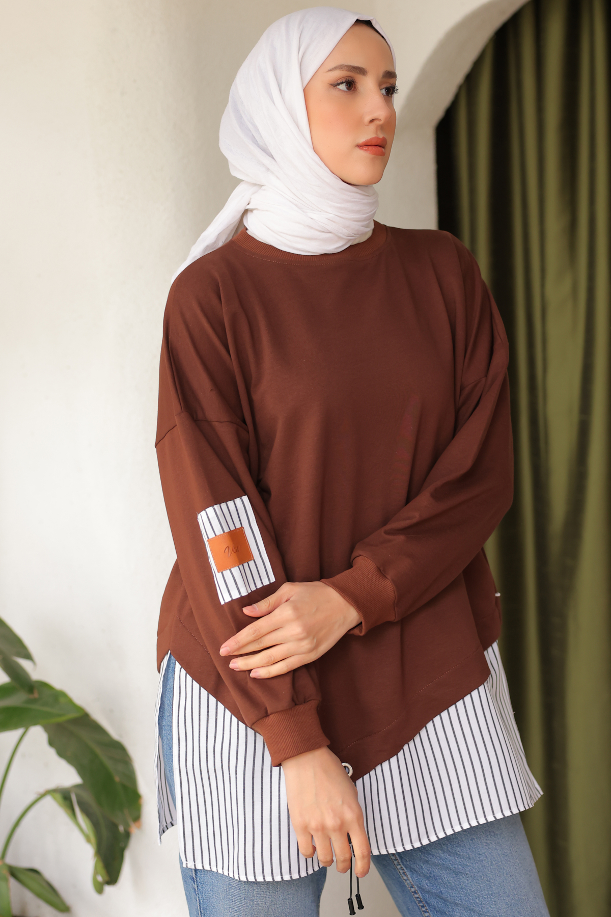 Eteği Çizgili Sweat Kahverengi 4117 Eteği Çizgili Sweat Kahverengi 4117