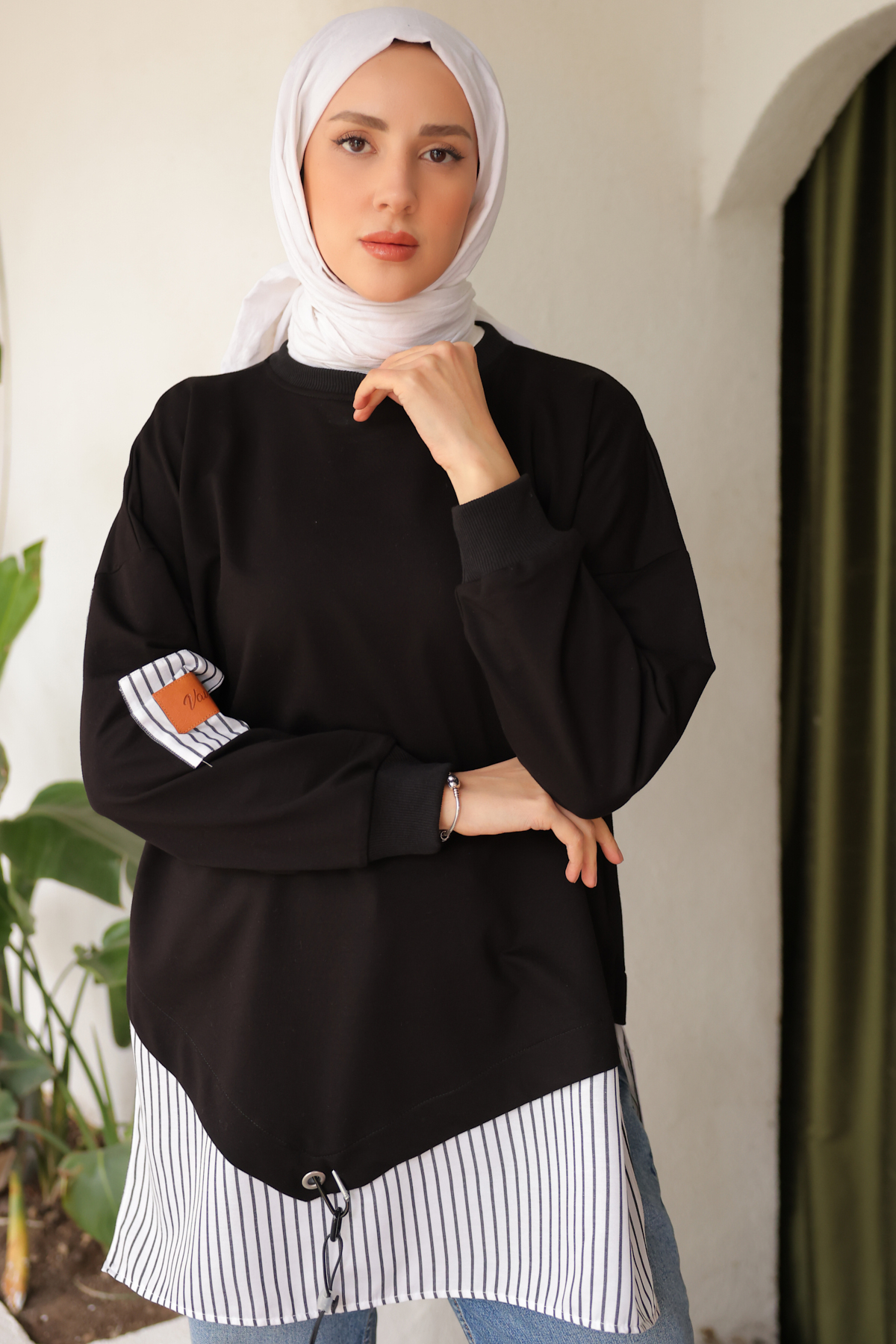 Eteği Çizgili Sweat Siyah 4117 Eteği Çizgili Sweat Siyah 4117