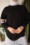 Eteği Çizgili Sweat Siyah 4117 Eteği Çizgili Sweat Siyah 4117