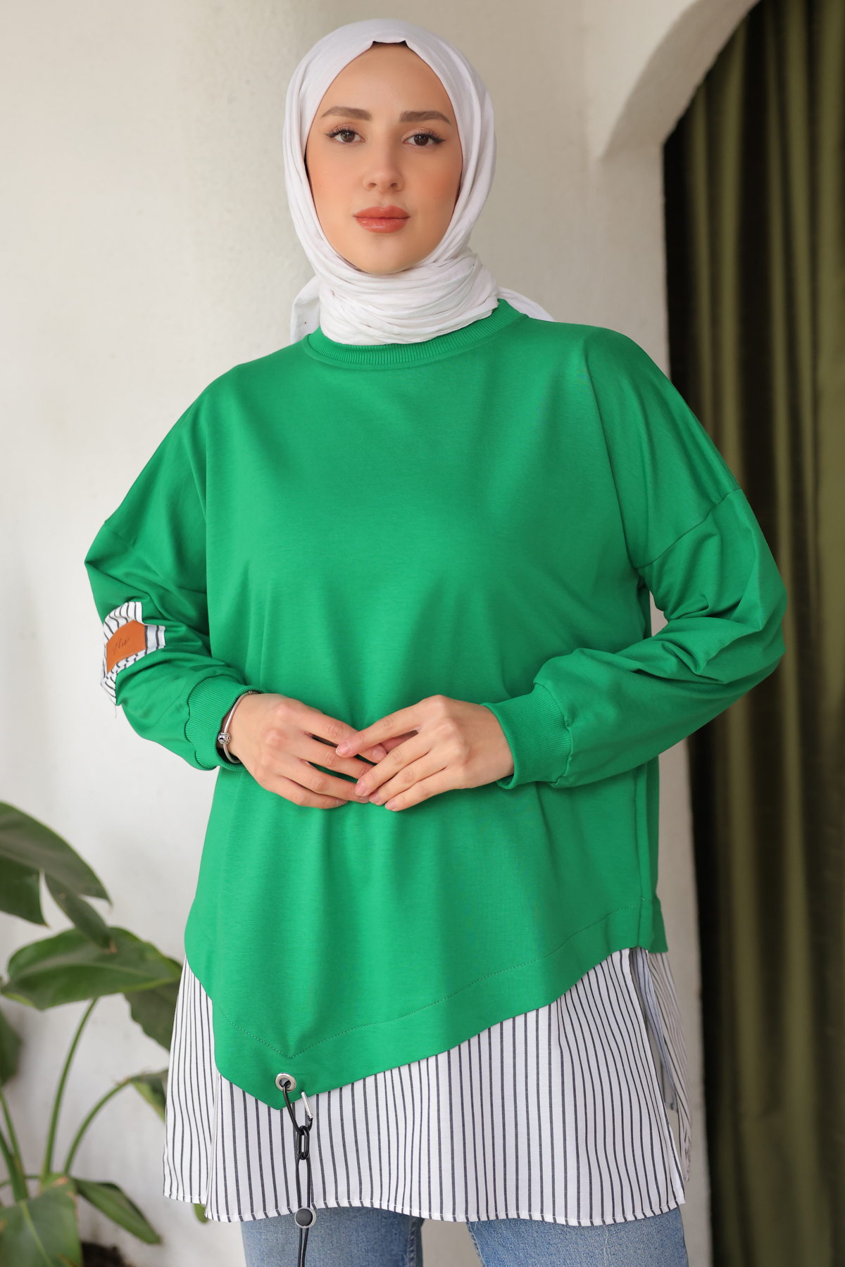 Eteği Çizgili Sweat Yeşil 4117 Eteği Çizgili Sweat Yeşil 4117