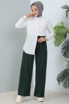 Belli Lastikli Rahat Kesim Salaş Pantalon Zümrüt Yeşili 3042-1 Belli Lastikli Rahat Kesim Salaş Pantalon Zümrüt Yeşili 3042-1