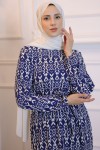Beli Lastikli Desenli Elbise İndigo 3947 Beli Lastikli Desenli Elbise İndigo 3947