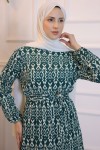 Beli Lastikli Desenli Elbise Yeşil 3947 Beli Lastikli Desenli Elbise Yeşil 3947