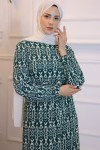Beli Lastikli Desenli Elbise Yeşil 3947 Beli Lastikli Desenli Elbise Yeşil 3947