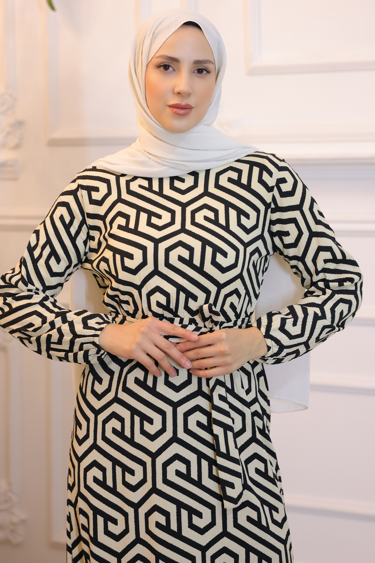 Geometrik Desenli Elbise Siyah 3968 Geometrik Desenli Elbise Siyah 3968