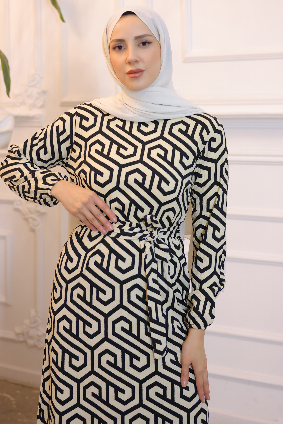 Geometrik Desenli Elbise Siyah 3968 Geometrik Desenli Elbise Siyah 3968