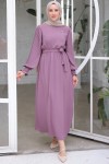 Kolları Pileli Broş Detaylı Elbise Lila 3979 Kolları Pileli Broş Detaylı Elbise Lila 3979