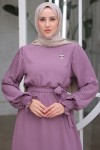 Kolları Pileli Broş Detaylı Elbise Lila 3979 Kolları Pileli Broş Detaylı Elbise Lila 3979