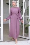 Kolları Pileli Broş Detaylı Elbise Lila 3979 Kolları Pileli Broş Detaylı Elbise Lila 3979