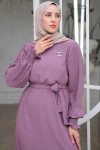 Kolları Pileli Broş Detaylı Elbise Lila 3979 Kolları Pileli Broş Detaylı Elbise Lila 3979