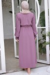 Kolları Pileli Broş Detaylı Elbise Lila 3979 Kolları Pileli Broş Detaylı Elbise Lila 3979