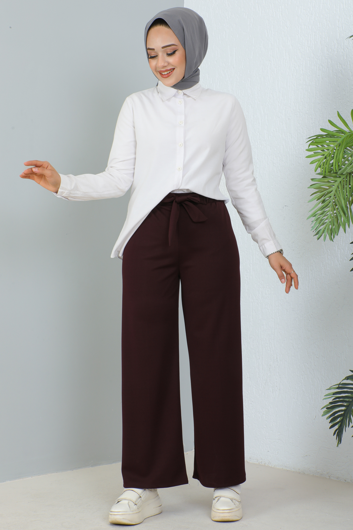Kuşakli Tesettür Pantolon Bordo 204 Kuşakli Tesettür Pantolon Bordo 204
