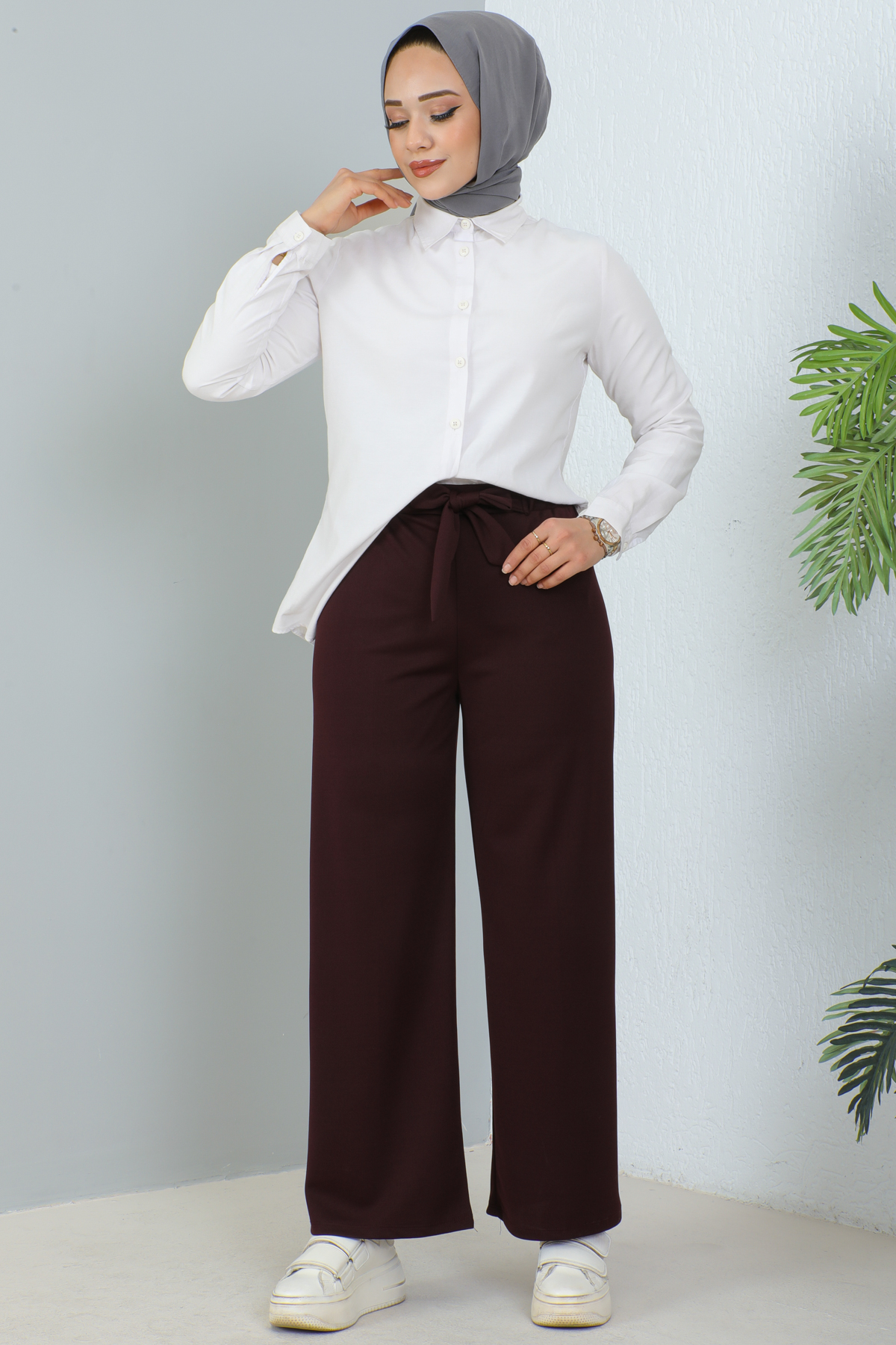Kuşakli Tesettür Pantolon Bordo 204 Kuşakli Tesettür Pantolon Bordo 204