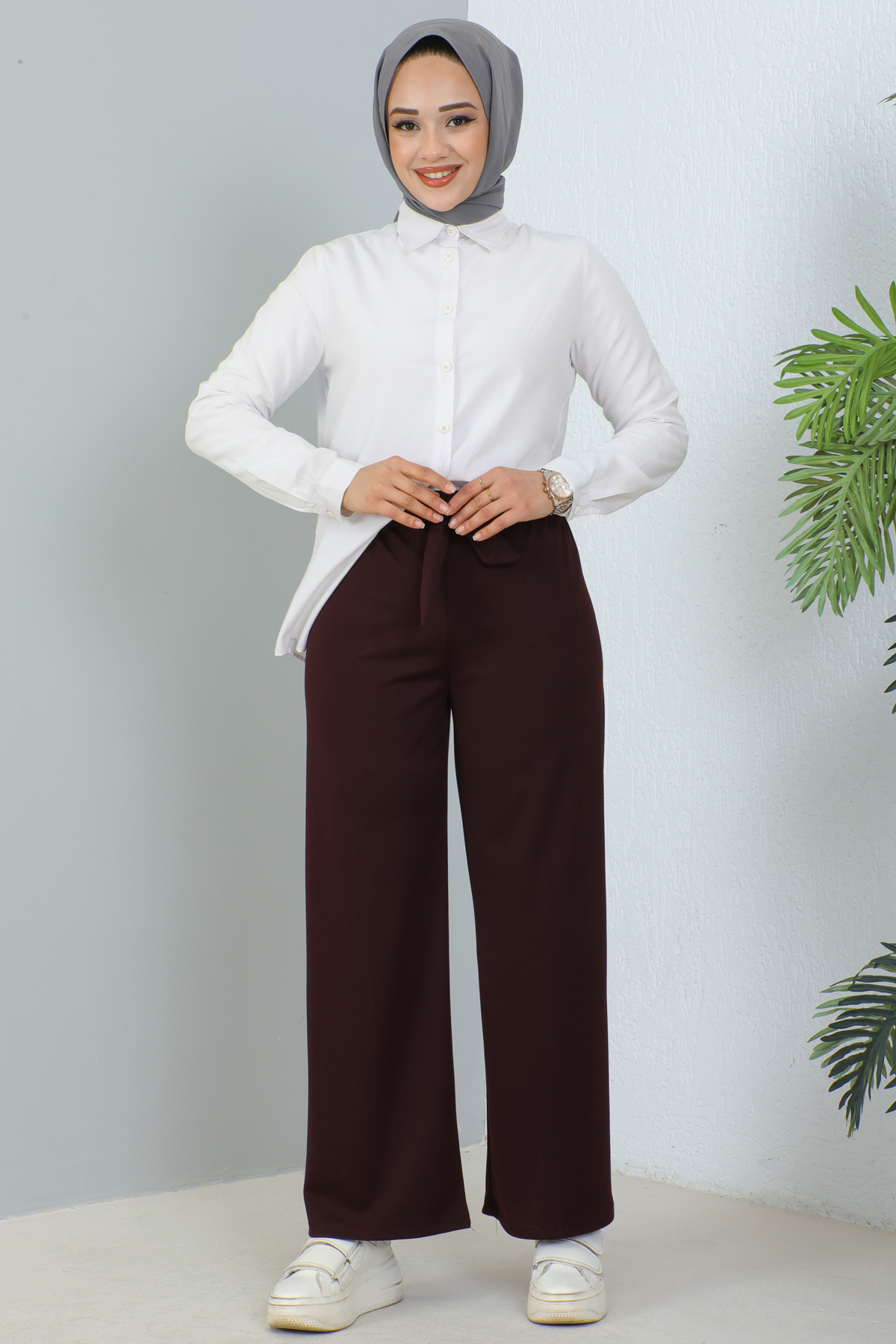 Kuşakli Tesettür Pantolon Bordo 204 Kuşakli Tesettür Pantolon Bordo 204