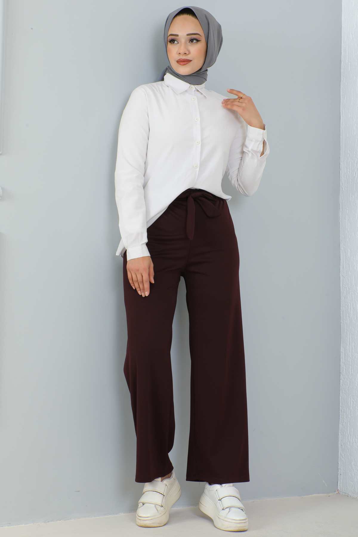 Kuşakli Tesettür Pantolon Bordo 204 Kuşakli Tesettür Pantolon Bordo 204