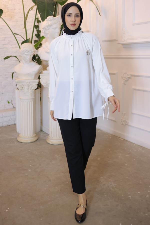 Broşlu Gömlek Ekru 61639 Broşlu Gömlek Ekru 61639