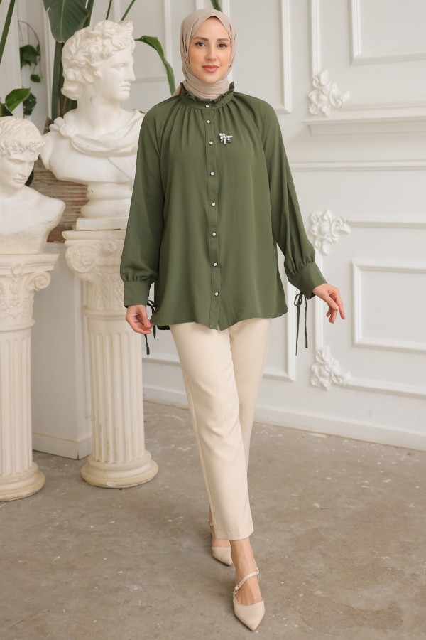 Broşlu Gömlek Haki 61639 Broşlu Gömlek Haki 61639