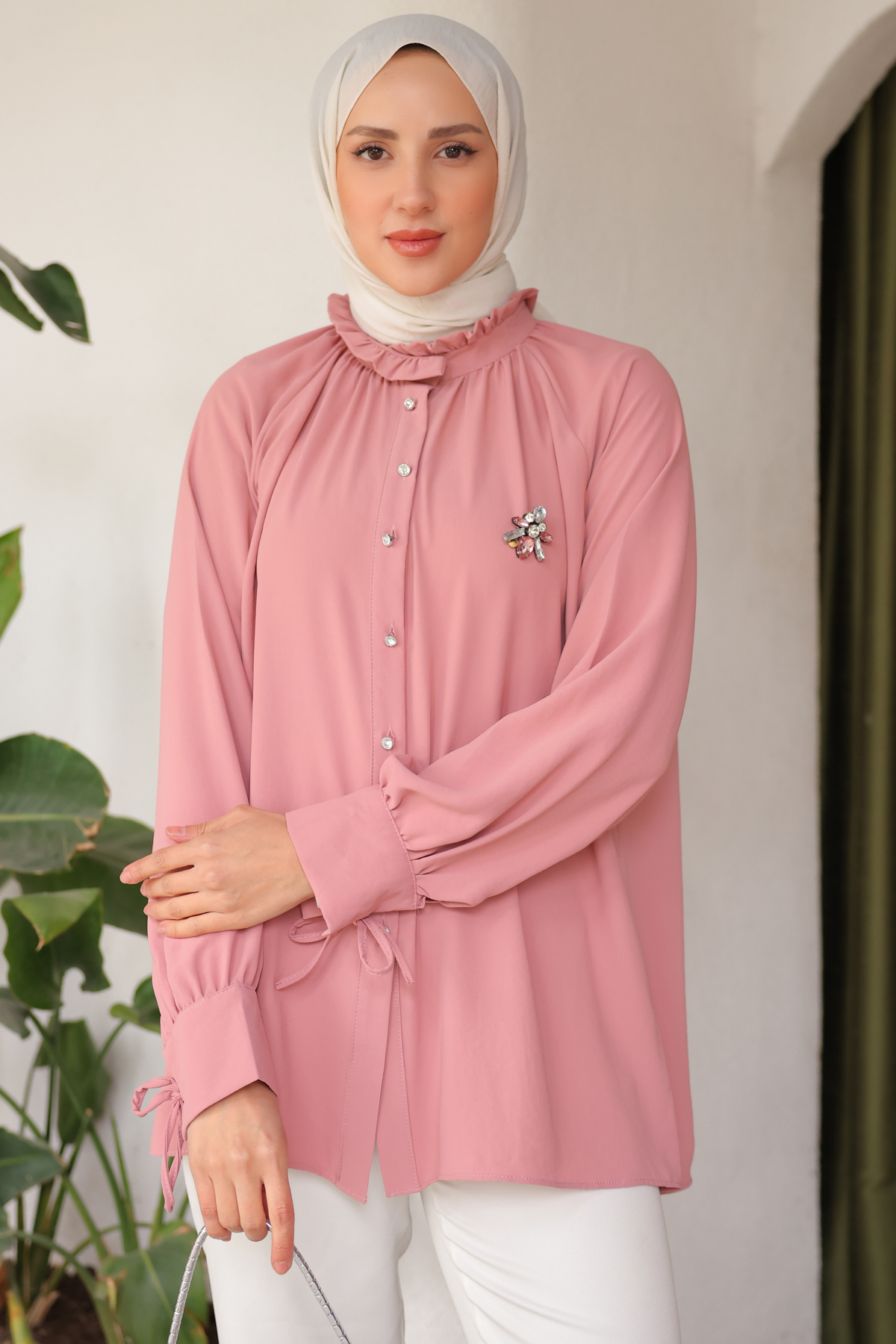 Broşlu Gömlek Pembe 61639 Broşlu Gömlek Pembe 61639