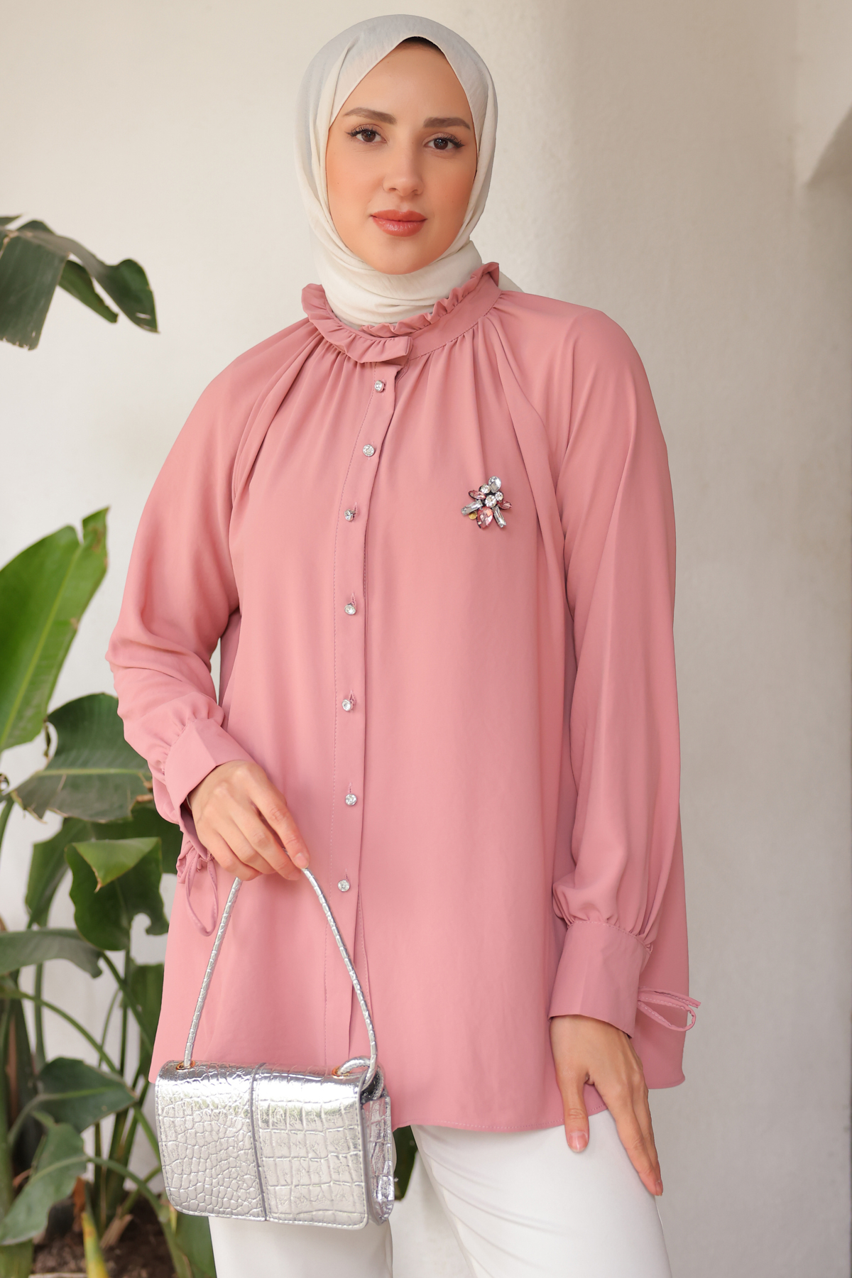 Broşlu Gömlek Pembe 61639 Broşlu Gömlek Pembe 61639