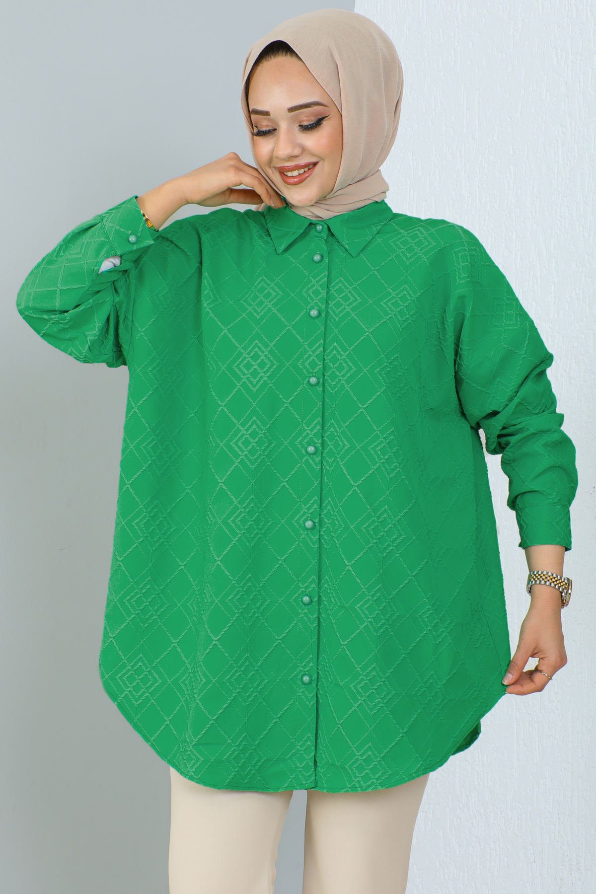 Kabartma Desen Gömlek Yeşil 3902 Kabartma Desen Gömlek Yeşil 3902