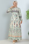 Desenli Elbise Ekru 12009 Desenli Elbise Ekru 12009