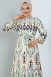 Desenli Elbise Ekru 12009 Desenli Elbise Ekru 12009