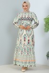 Desenli Elbise Ekru 12009 Desenli Elbise Ekru 12009