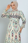 Desenli Elbise Ekru 12009 Desenli Elbise Ekru 12009