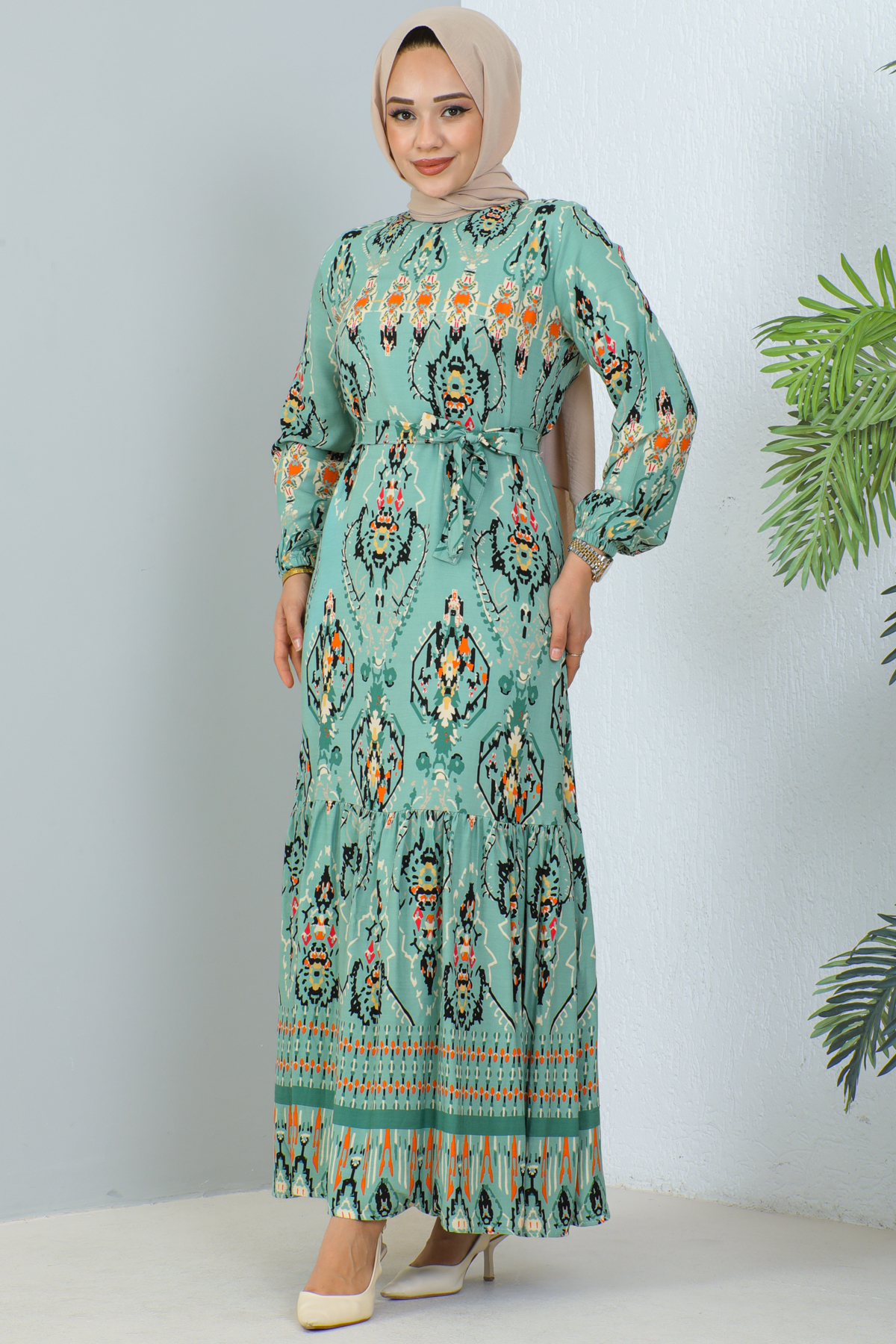 Desenli Elbise Mint Yeşili 12009 Desenli Elbise Mint Yeşili 12009