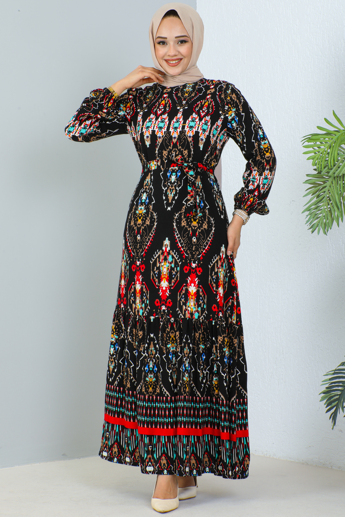 Desenli Elbise Siyah 12009 Desenli Elbise Siyah 12009